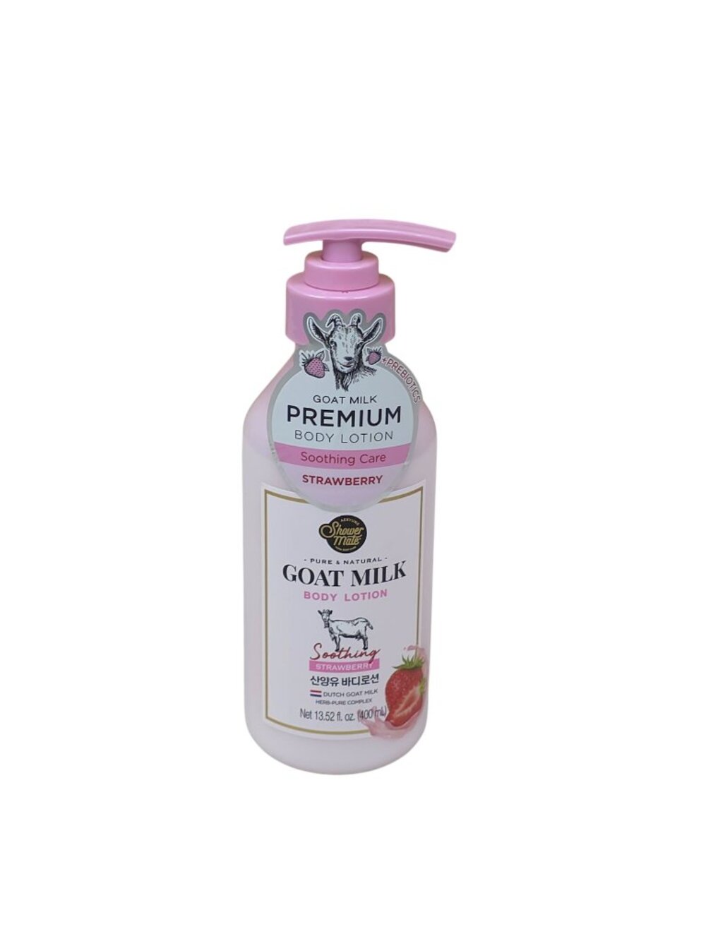 Aekyung Shower Mate Goat Milk Strawberry Body Lotion 13.52 Oz Pink Soothing